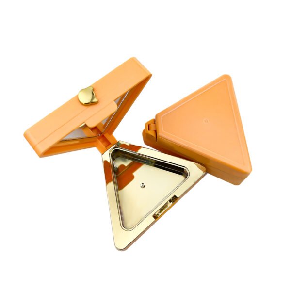 Open cheese slice makeup compact, orange empty cosmetic case with gold electroplated inner tray