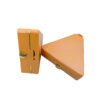Side view of two closed triangular orange makeup compacts, cheese design empty cosmetic packaging