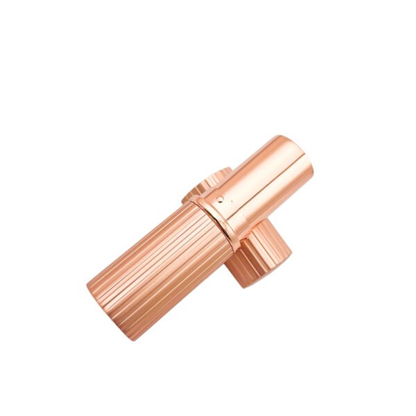 st-ls-001-01 Rose gold ribbed lipstick tube with cap removed