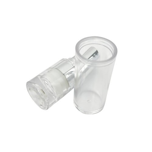Clear cylindrical empty lipstick tube, transparent AS cosmetic container with silver electroplated twist core