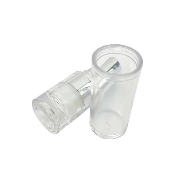 Clear cylindrical empty lipstick tube, transparent AS cosmetic container with silver electroplated twist core