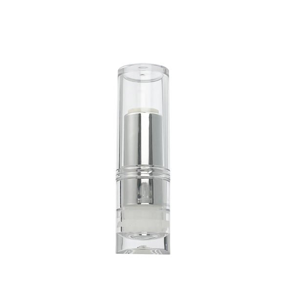 Assembled clear empty lipstick tube, full transparent AS plastic lipstick container with silver electroplated parts