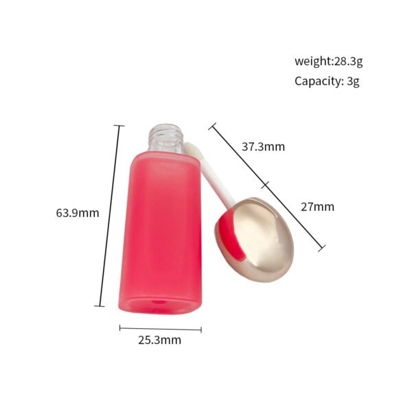 Dimension drawing of 3g square lip gloss tube, empty weight 28.3g with size marked
