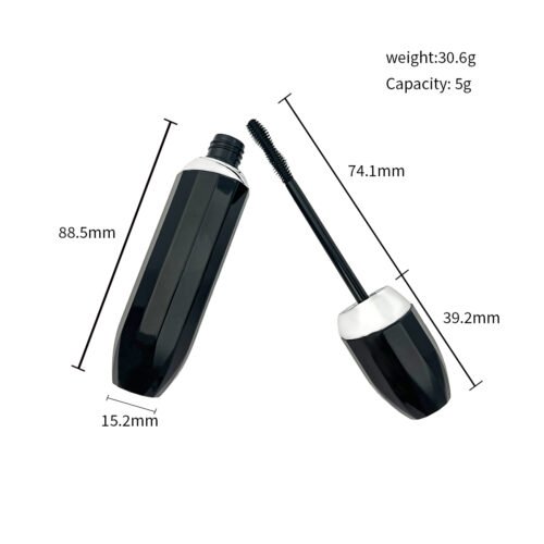 st-mc-007-01 Oval Black Mascara Tube – the black case has a broad rounded capsule-like profile and silver-tone trim at the closure