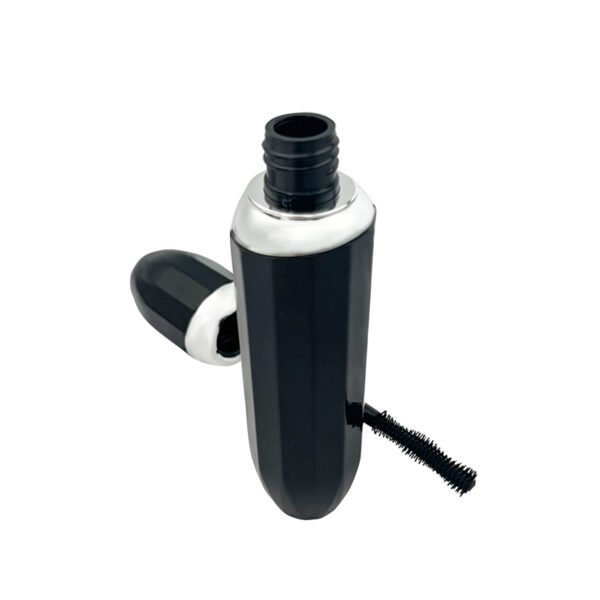 st-mc-007-02 Disassembled ABS empty polygonal mascara bottle set with applicator brush on white background
