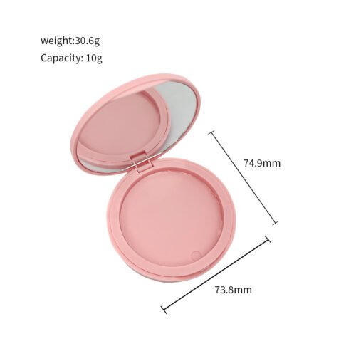 st-pc-002-01 Matte Pink Powder Compact – a simple round pink shell surrounds a single circular recess and a lid mirror