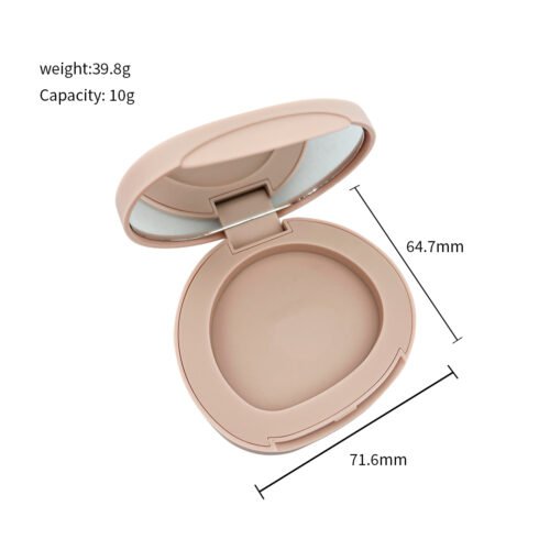 Beige Powder Compact – a smooth beige round case opens to a mirror and circular pan recess