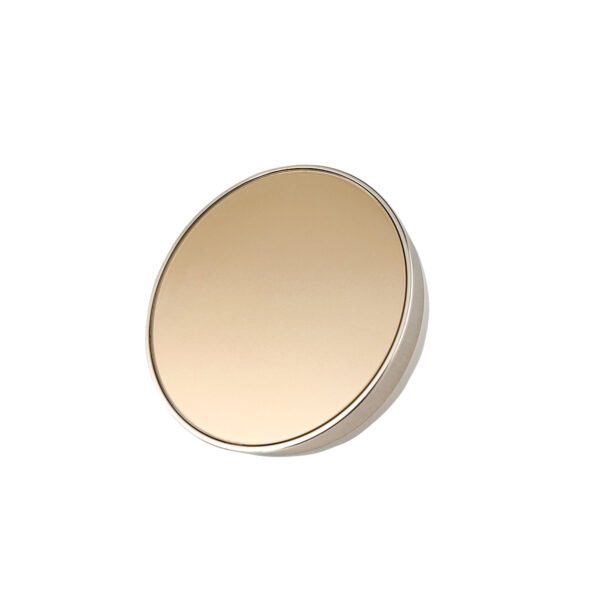 st-pc-007-06 Angled top view of closed glossy electroplated gold round powder compact