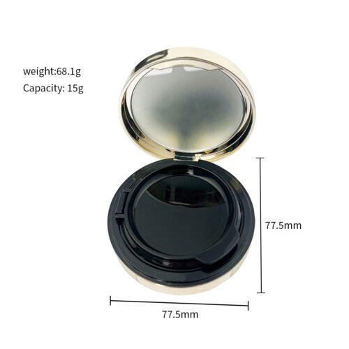Silver Gold Cushion Compact – a silver-looking circular lid is framed by a gold-tone edge