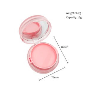 Clear Pink Cushion Compact – a translucent pink round shell surrounds a pink internal assembly
