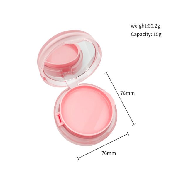 Clear Pink Cushion Compact – a translucent pink round shell surrounds a pink internal assembly